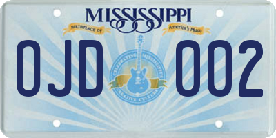 MS license plate OJD002
