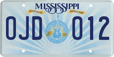 MS license plate OJD012
