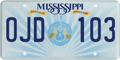 MS license plate OJD103