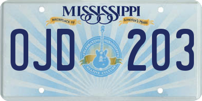 MS license plate OJD203