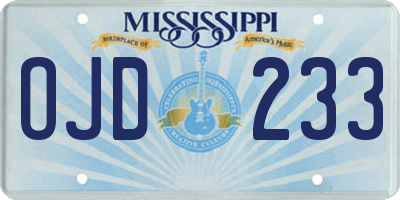MS license plate OJD233