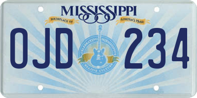 MS license plate OJD234