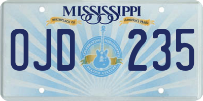 MS license plate OJD235