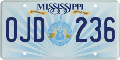 MS license plate OJD236
