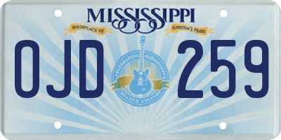 MS license plate OJD259