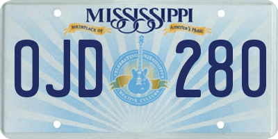 MS license plate OJD280