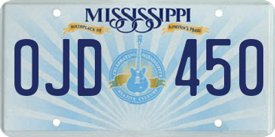 MS license plate OJD450