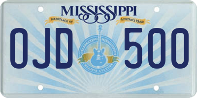 MS license plate OJD500