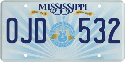 MS license plate OJD532