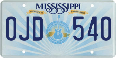 MS license plate OJD540