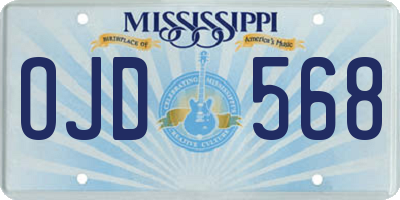 MS license plate OJD568