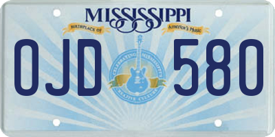 MS license plate OJD580