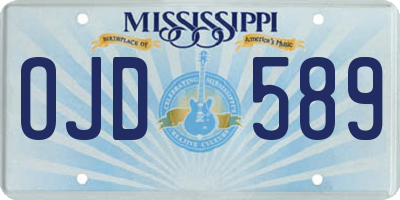 MS license plate OJD589