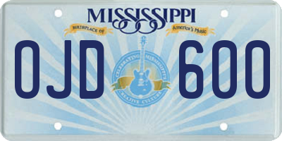 MS license plate OJD600