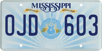 MS license plate OJD603