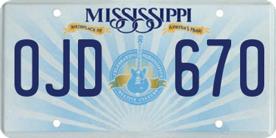 MS license plate OJD670