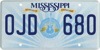 MS license plate OJD680