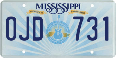 MS license plate OJD731