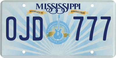 MS license plate OJD777