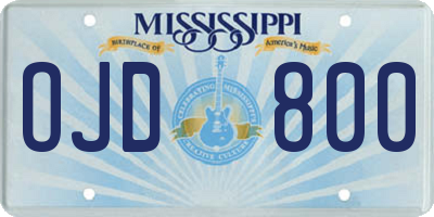 MS license plate OJD800