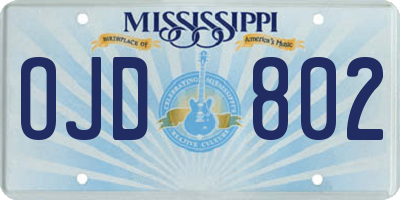 MS license plate OJD802