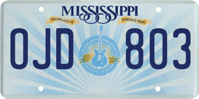 MS license plate OJD803