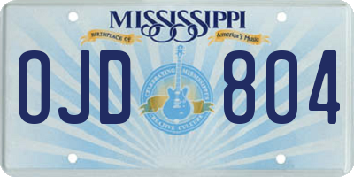 MS license plate OJD804
