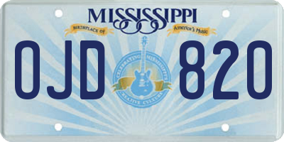 MS license plate OJD820
