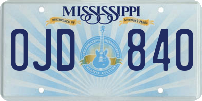 MS license plate OJD840
