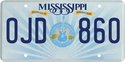 MS license plate OJD860