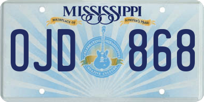 MS license plate OJD868