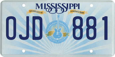 MS license plate OJD881