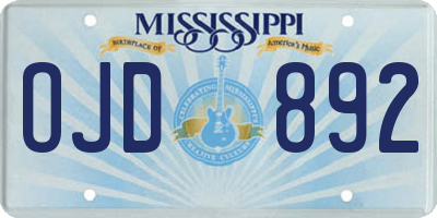 MS license plate OJD892