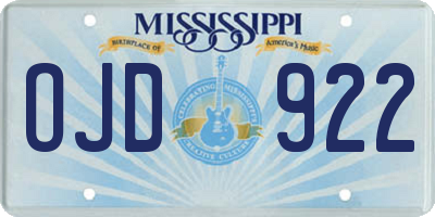 MS license plate OJD922
