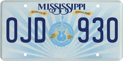 MS license plate OJD930