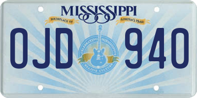 MS license plate OJD940