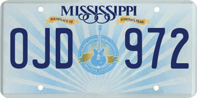 MS license plate OJD972