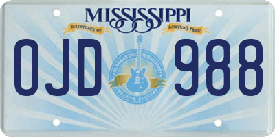 MS license plate OJD988