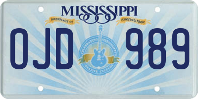 MS license plate OJD989