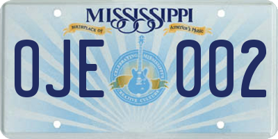 MS license plate OJE002