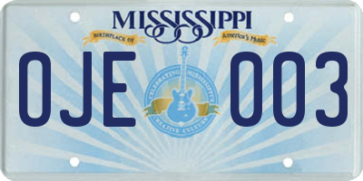 MS license plate OJE003