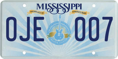 MS license plate OJE007