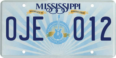 MS license plate OJE012