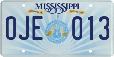 MS license plate OJE013