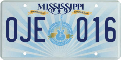 MS license plate OJE016