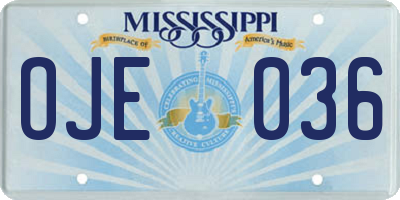 MS license plate OJE036
