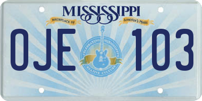 MS license plate OJE103