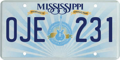 MS license plate OJE231