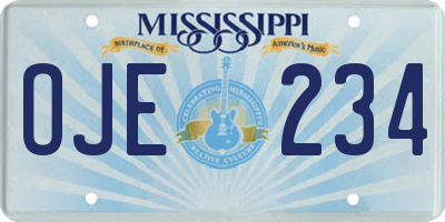 MS license plate OJE234