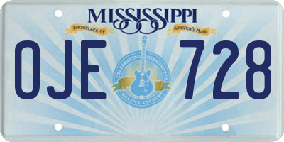 MS license plate OJE728